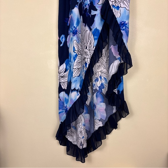 Navy Floral Maxi Skirt with Asymmetrical‎ Hem - Picture 6 of 10